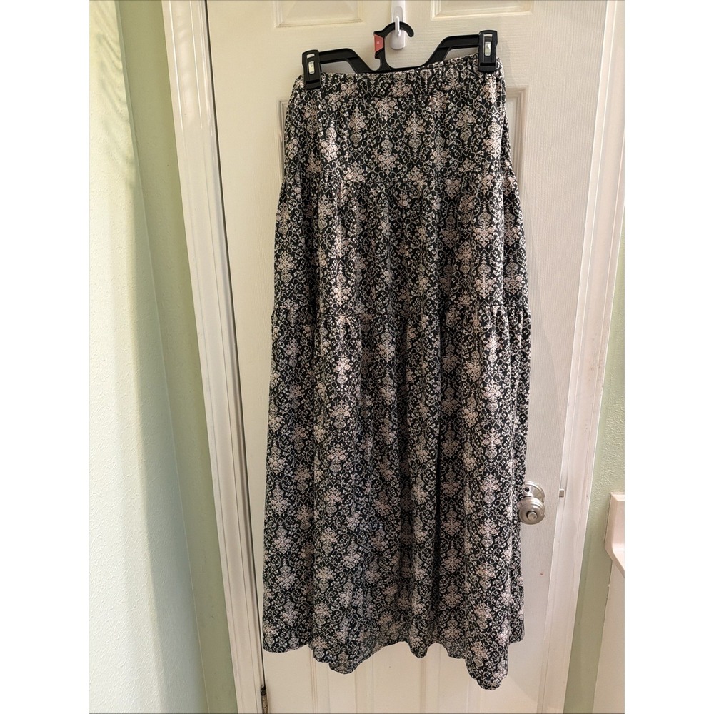Promesa Boho Tiered Maxi Skirt Floral Women's Size L Split‎ Elastic Waist Hippie - Picture 4 of 7